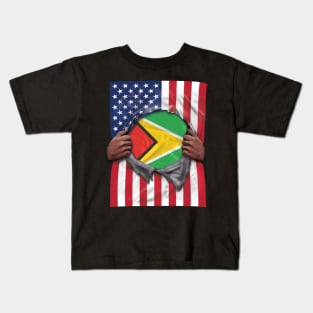 Guyana Flag American Flag Ripped - Gift for Guyanese From Guyana Kids T-Shirt